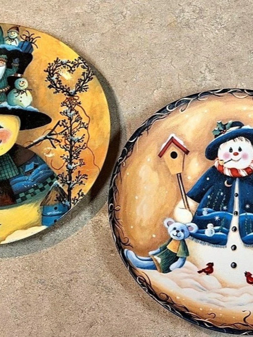 Vintage Holiday  Set of 2 Decorative Snowman Plates
